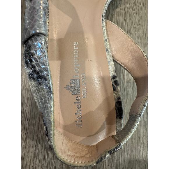 Michele Lopriore Gray Snake Skin Low Heel Sling Back Sandals Size 39/US8.5 - Picture 6 of 7